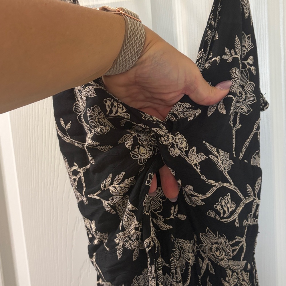 Angie Black Wide Leg Jumpsuit with Cream Floral Print - Picture 3 of 7